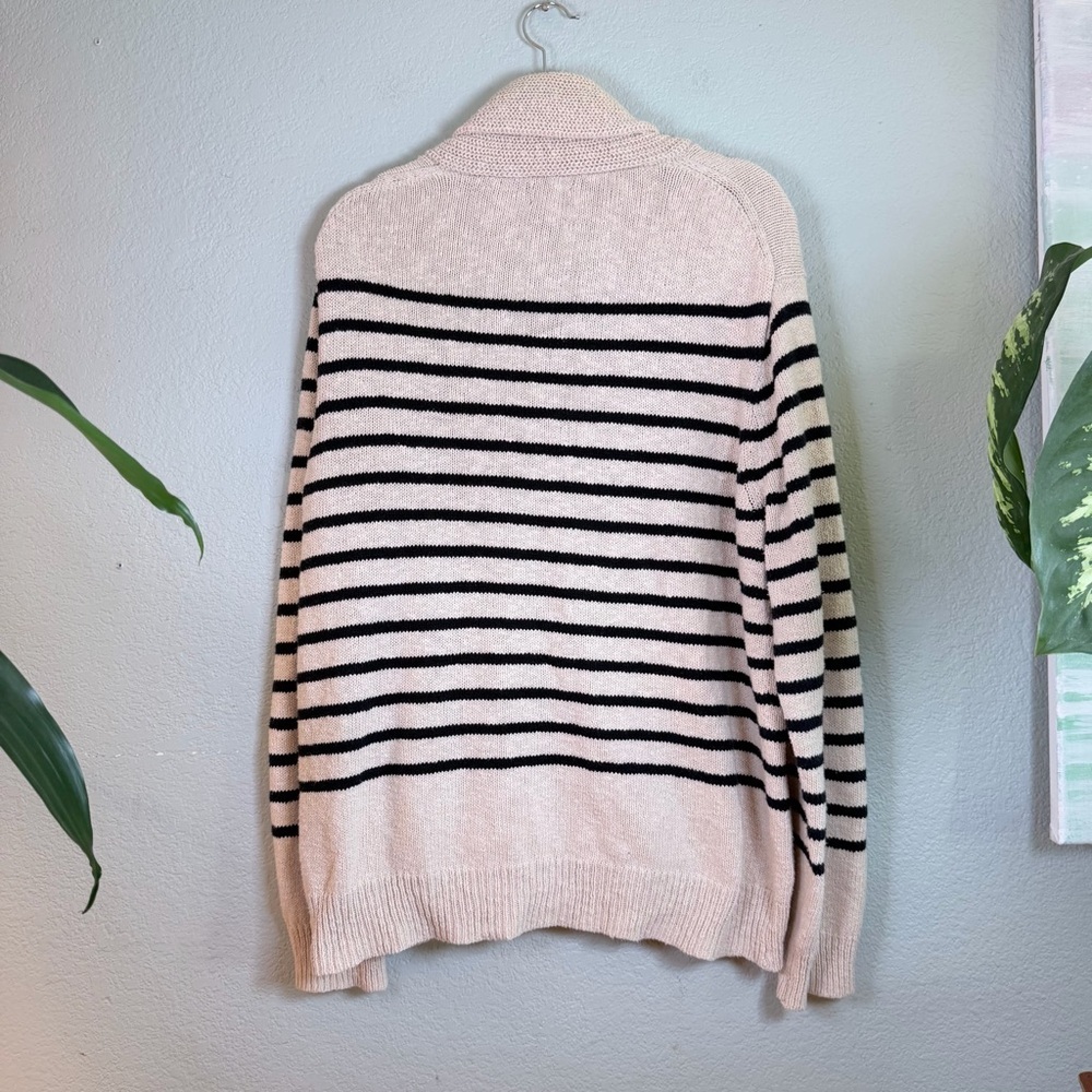 J Crew Cowl Neck Striped Button Down Tan Navy Preppy Cardigan Knit Sweater XL - Picture 5 of 10